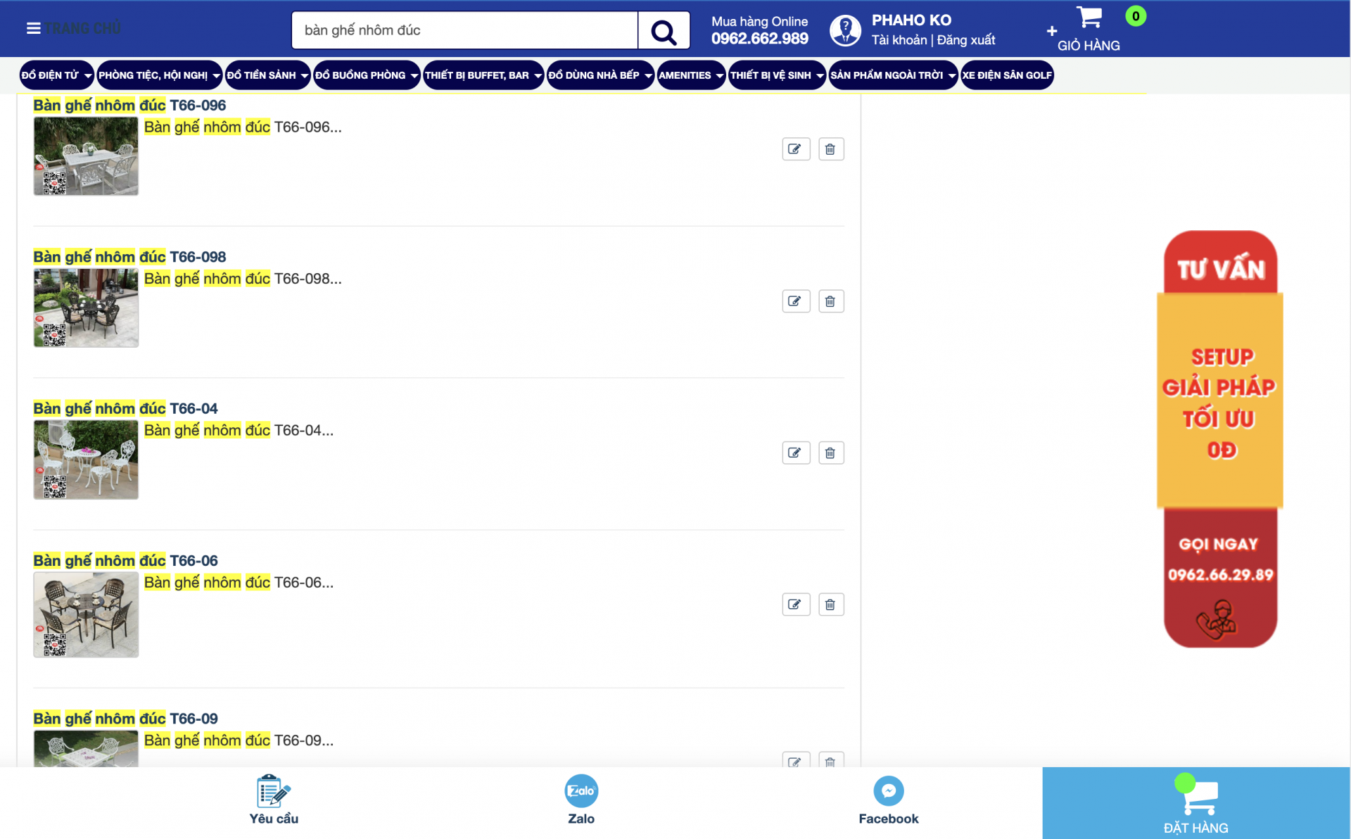 mua bàn ghế nhôm đúc online