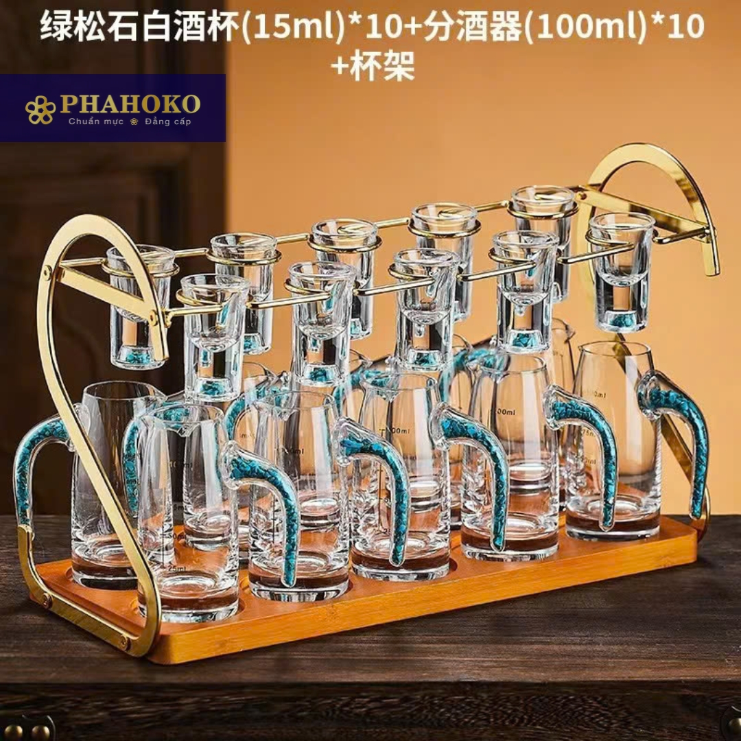 Bộ thủy tinh pha lê mạ vàng 24K sang trọng – Quà Tết đẳng cấp